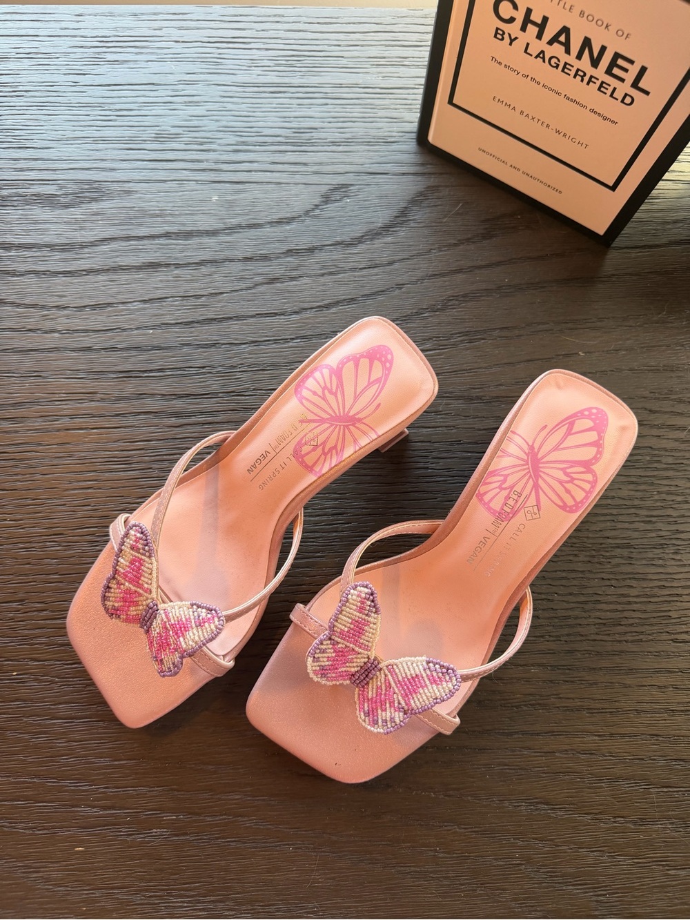 Call It Spring - Pink Butterfly Beaded Slide Sandals - Women